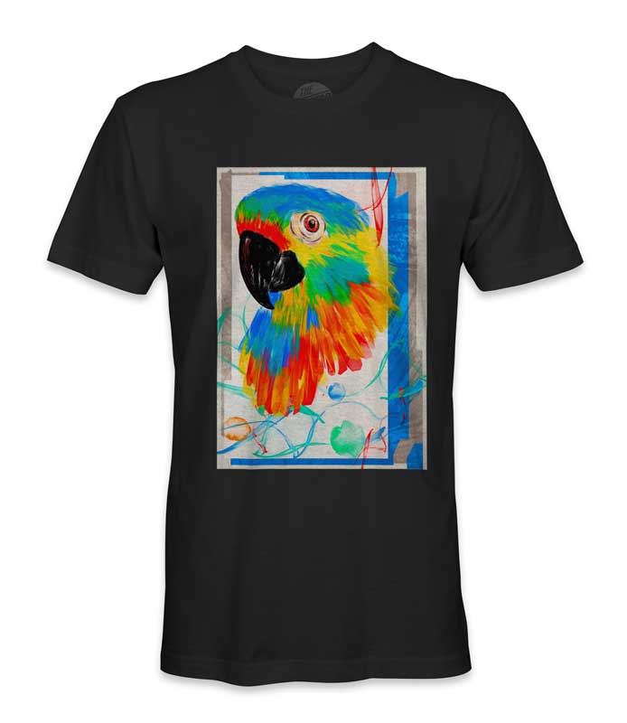 multicolor printed parrot tee shirt