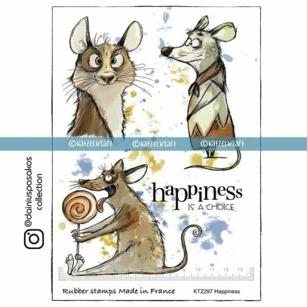 stamp-scrapbooking-rubber-unmounted-sheet-A5-animals-mouse-happiness-KTZ297